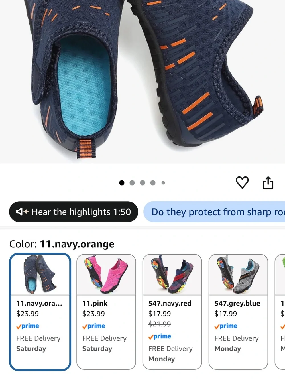 Kids Navy and Orange Slip-On Water Shoes